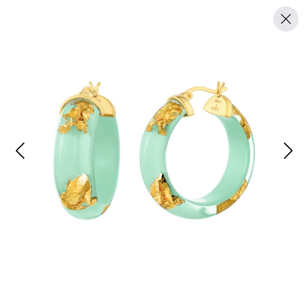 Mint Green 24K Gold Leaf Hoops